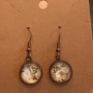 Hand Crafted White and Pink Floral Design Earrings